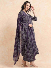 Indigo Fancy Cotton Floral Printed Anarkali Kurti,Pant and Dupatta Set